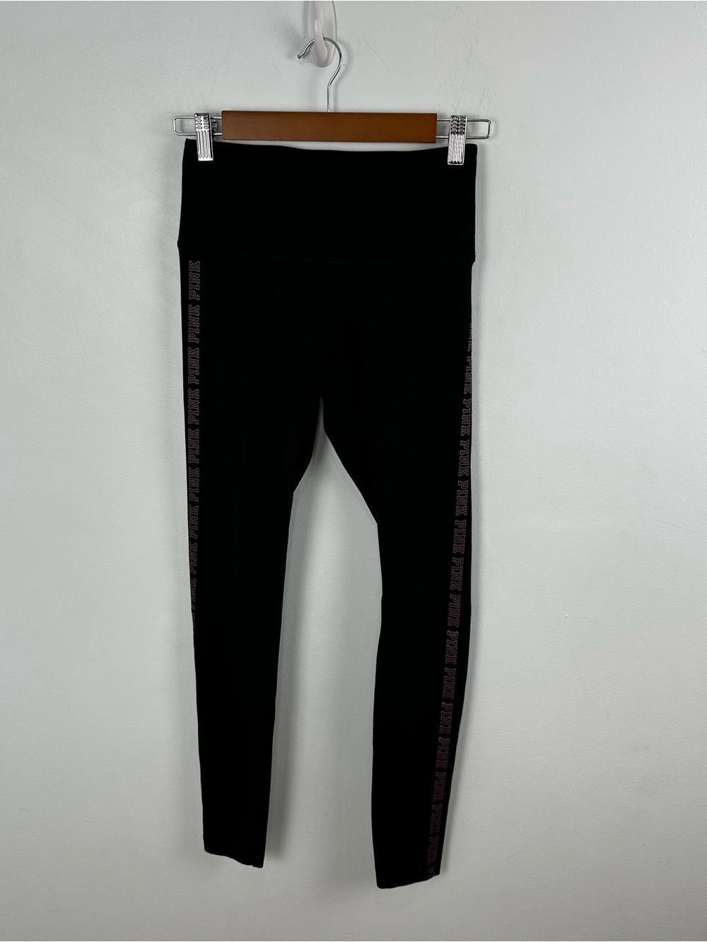 Victoria’s Secret PINK High Waist Leggings, Lilac Logo Stripe Down Sides Small